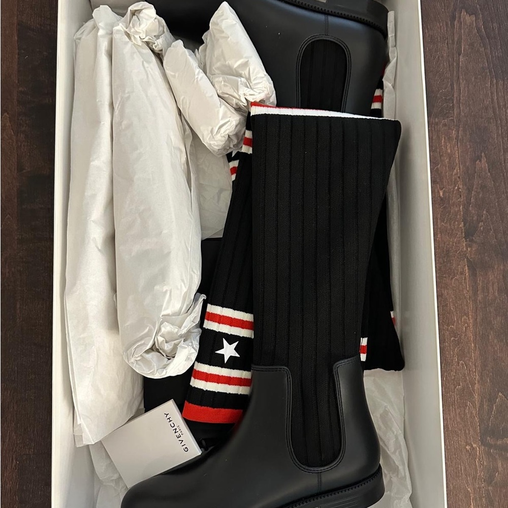 Givenchy Black Boots with Red and White Star Stripes